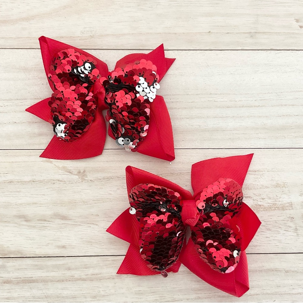 Red Sequin Girls Hair Bow Set Of 2
